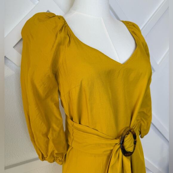 Maeve By Anthropologie Artemis Yellow Belted Asymmetric Midi Dress Size 2 - Picture 5 of 14
